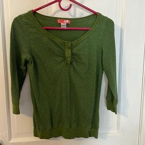 Green with blue stripe 3/4 sleeve Urban Outfitters scoop-neck shirt